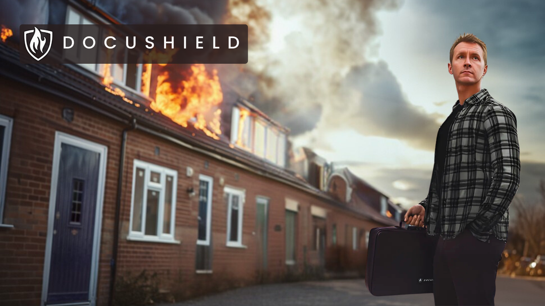 A fireproof and waterproof document bag protecting important documents like passports, property deeds, and insurance papers from fire, water, and theft.